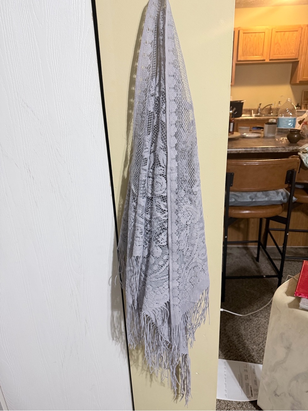 Light Gray Lace Fringe drape or curtain